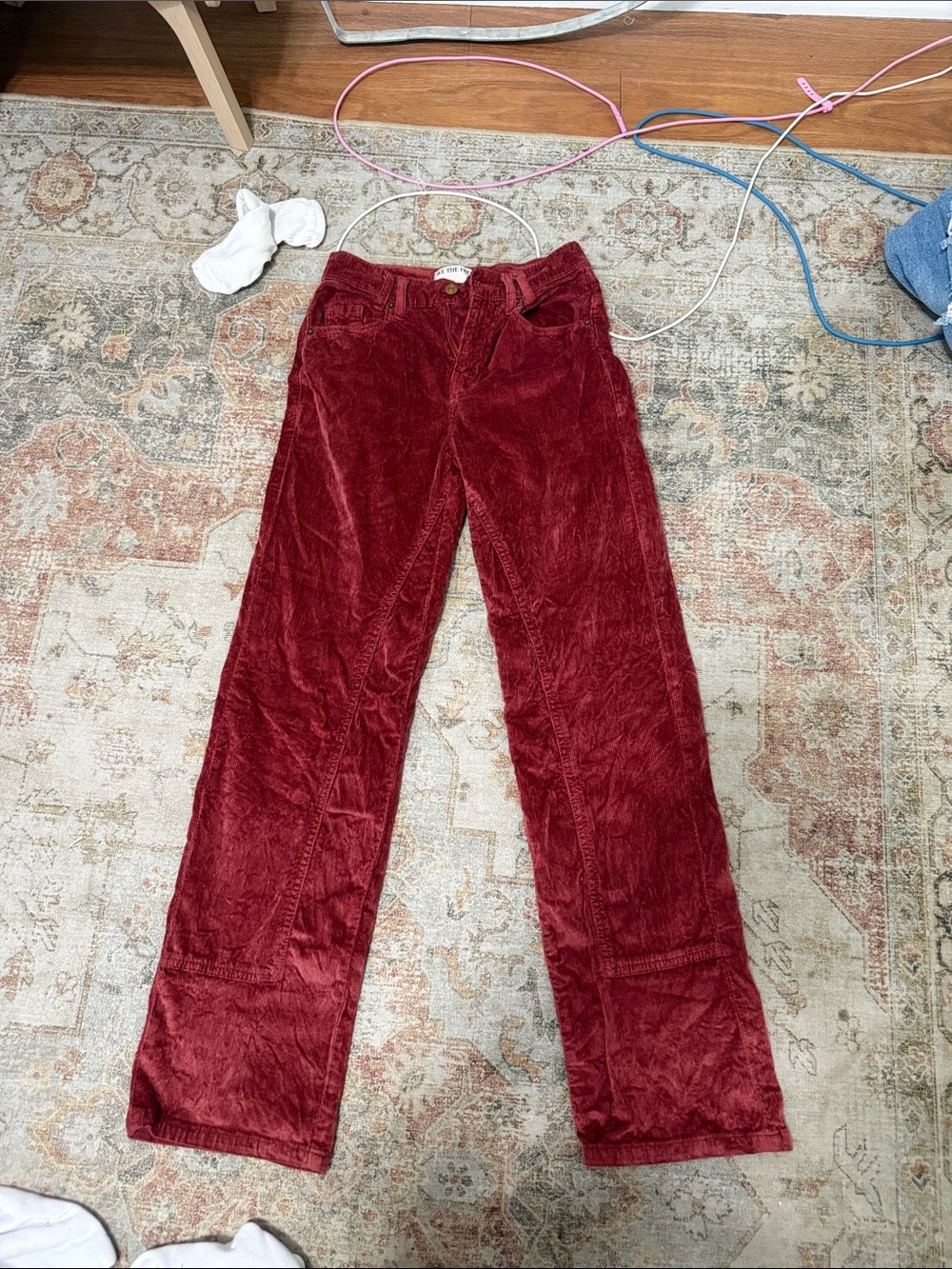 Free People Straight-Leg Corduroy Pants in Deep Red